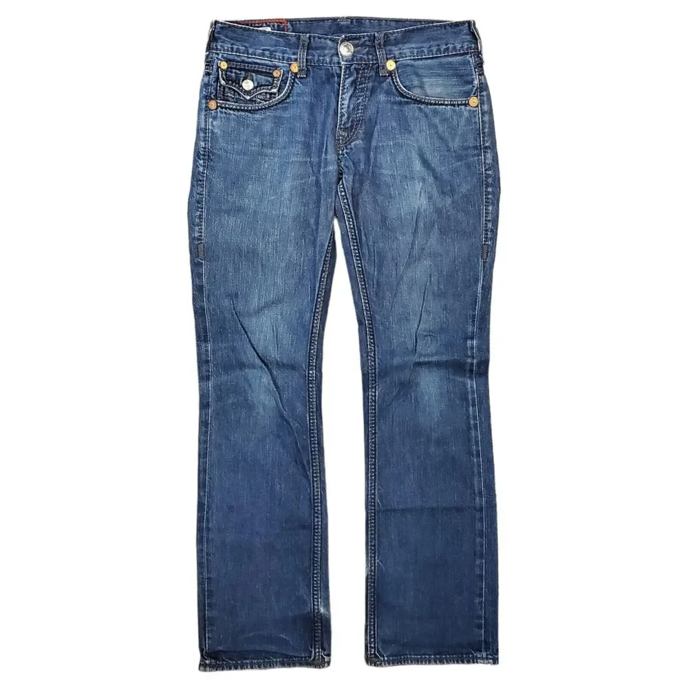 TRUE RELIGION Jeans Mens 31 Blue Regular Straight Flap Pockets Designer Denim